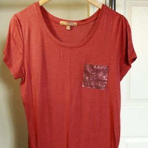 ELLEN TRACY Burnt Orange Pocket Tee